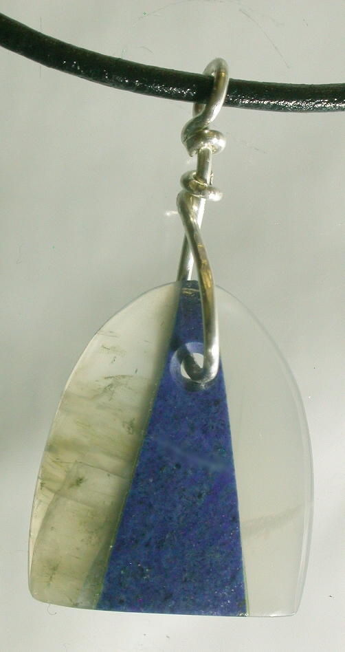 Moonstone & lapis lazuli composite talisman pendant silver peach moonstone talisman pendant jewelry crystals gems contemporary metaphysical new age Mystic Merchant