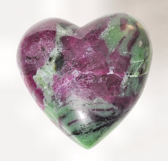 Ruby crystals in Zoisite carved heart