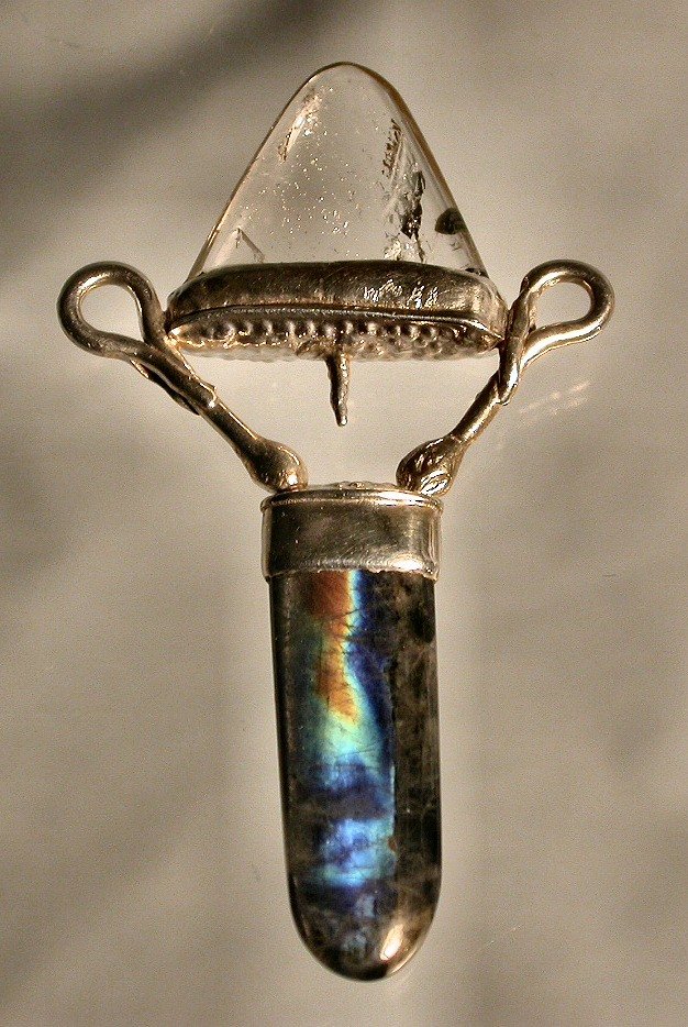 Spectrolite & Tourmalinated quartz pendant
