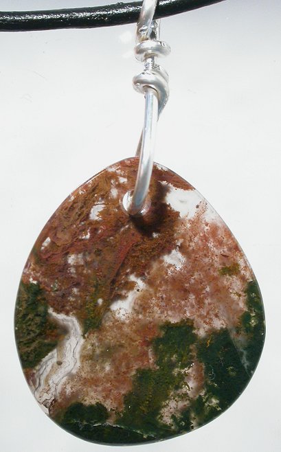 Moss agate talisman pendant focal point bead Handmade by Billy Mason unique gold Jewelry pictures and info