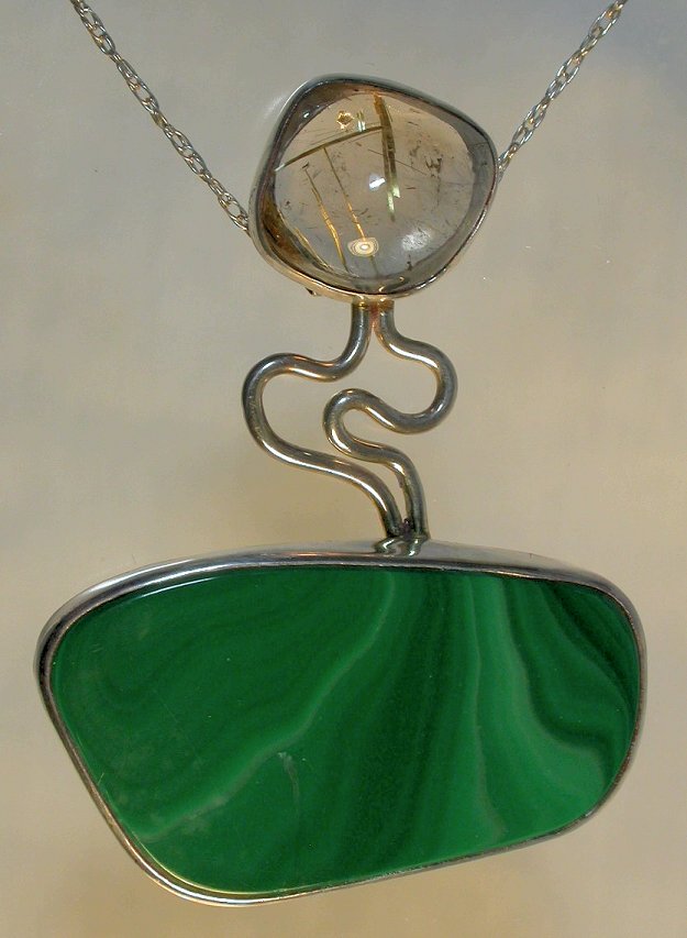 Malachite rutillated quartz talisman pendant