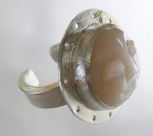palm root Pietersite intarsia 22k yellow gold sterling silver cuff bracelet