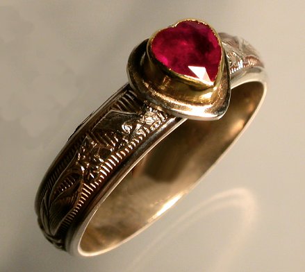 Ruby heart ring gold and sterling silver